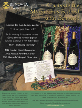 Benovia Winery Spring 2015 Mardi Gras Gift Box Email Flyer