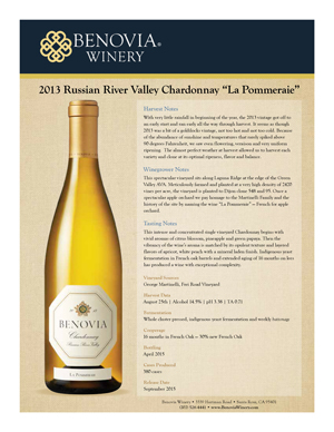image: Benovia Winery Spring 2015 Chardonnay Product Sheet