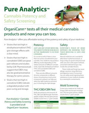 OrganiCann™ & Pure Analytics™ Medicinal Cannabis Potency and Safety Screening Poster Back